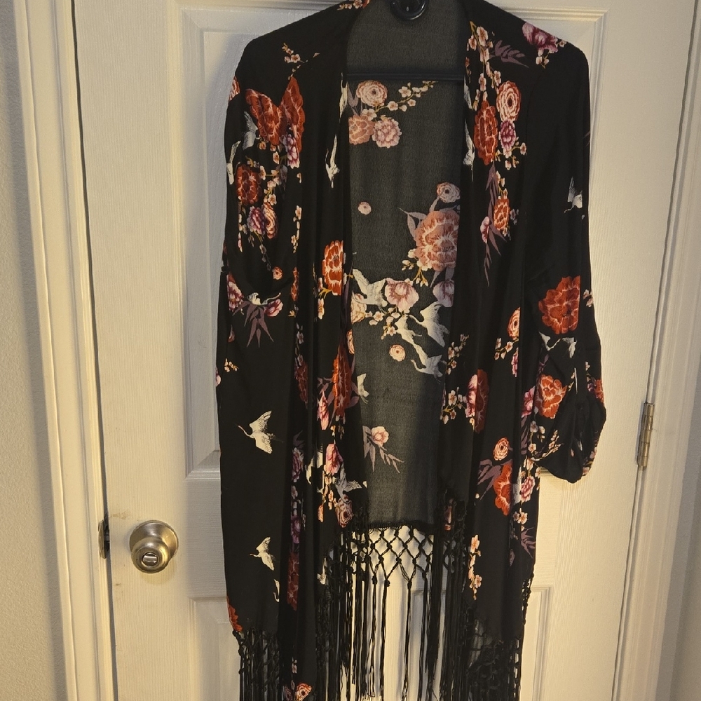 Torrid Gray Kimono with Fringe